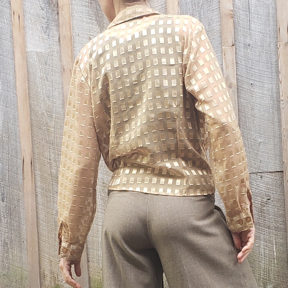 Sheer Golden Geometric Button Up Blouse - Metallic - Picture 2 of 6